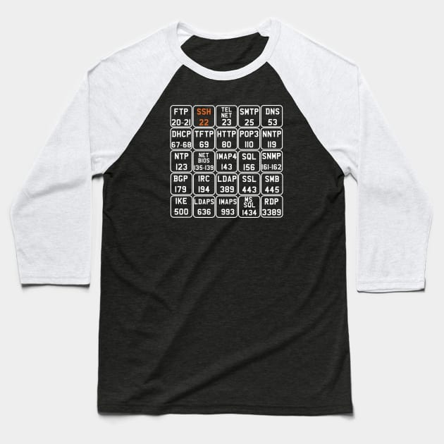 Hacker Port Numbers V2 Updated Baseball T-Shirt by Cyber Club Tees